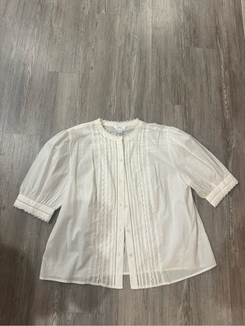 Time and Tru Ivory Lace-Trim Button Front Blouse